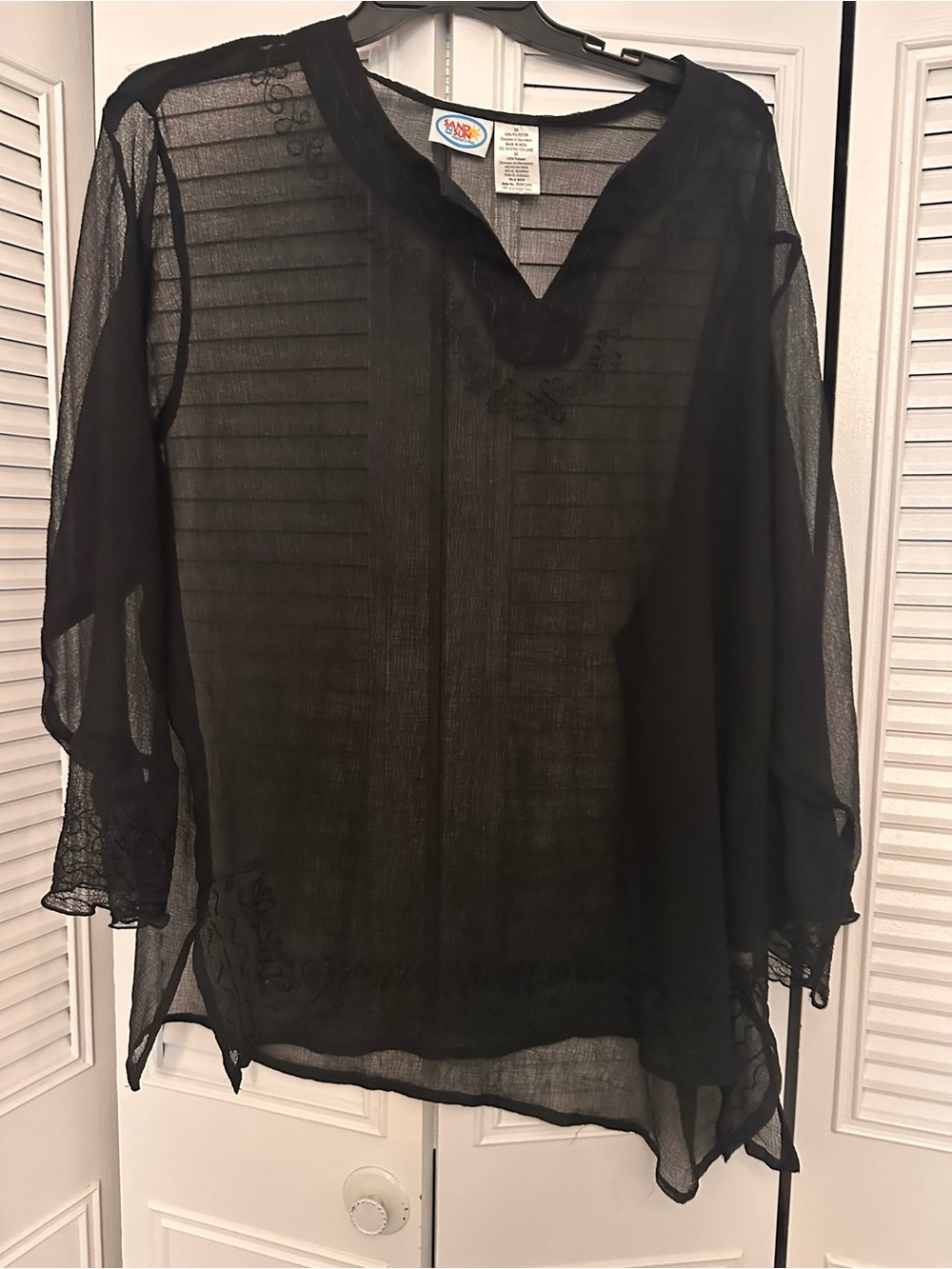 Black Sheer Long-Sleeve Tunic Top - Unbranded